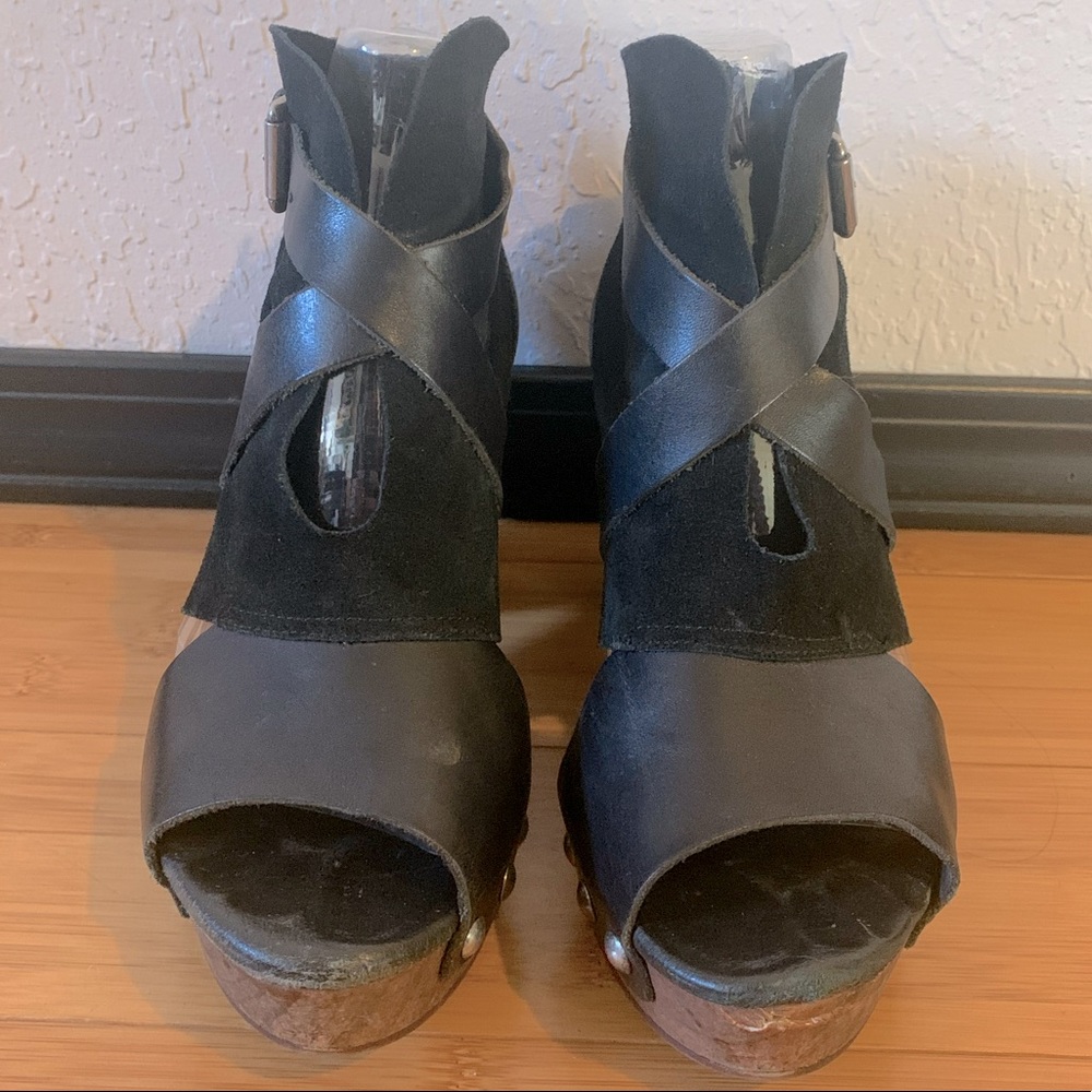 Free People Rendering Black Suede Wrap Clogs